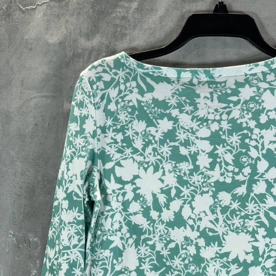 CHARTER CLUB Women's Green Tropical Boat-Neck 3/4 Sleeve Top SZ XS