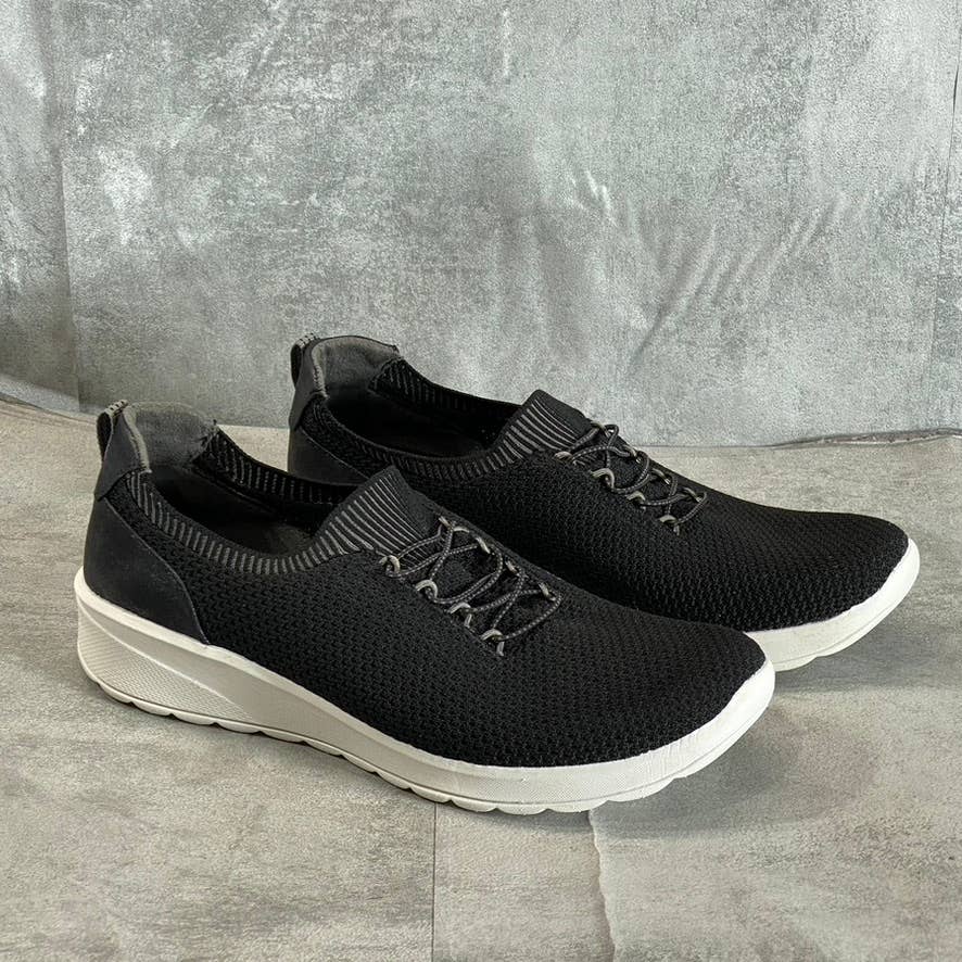 BZEES Women's Black Knit Gold Rush Washable Bungee Lace-Up Slip-On Sneakers SZ10