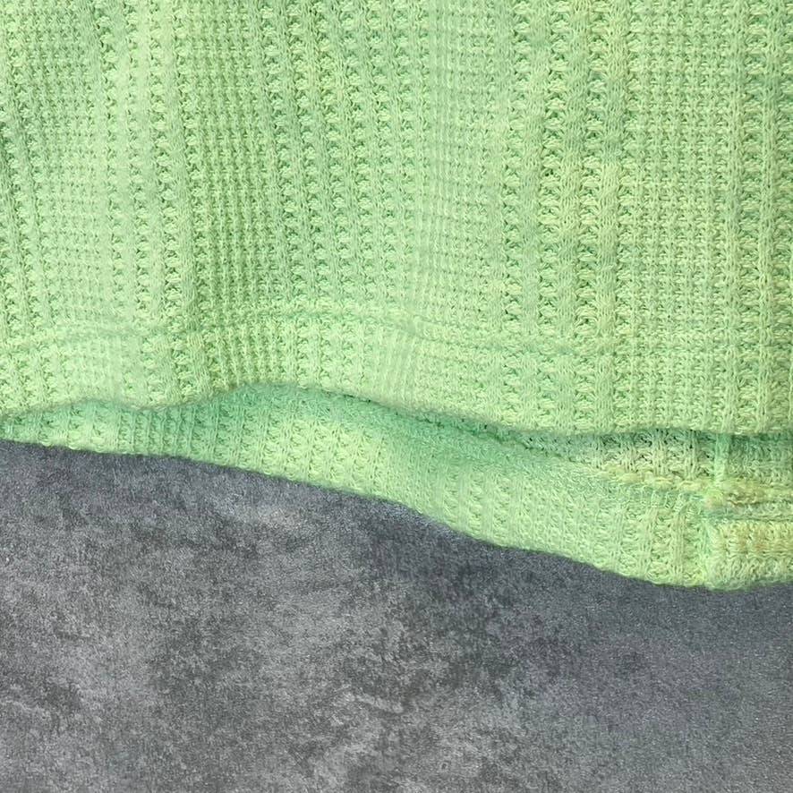 ELODIE Women's Neon Green Waffle Knit Short Sleeve Scoop Neck Button-Up Crop Top SZ XL