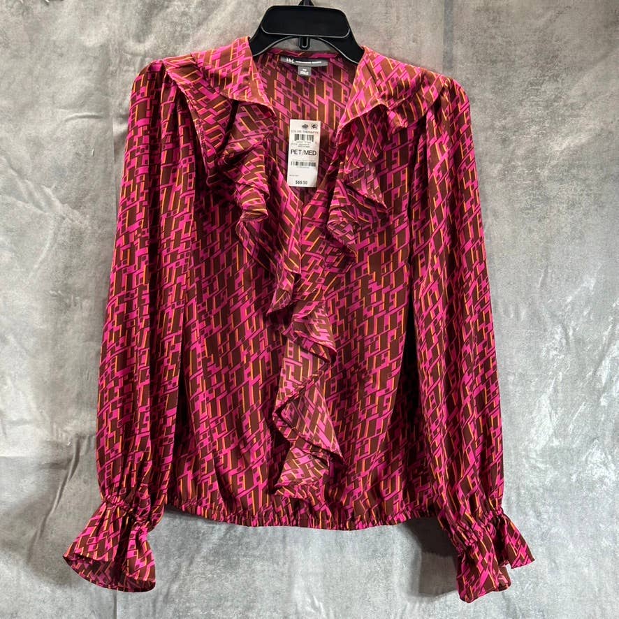 INC INTERNATIONAL CONCEPTS Women's Petite Keeva Mini Printed Ruffled Top SZ P/M