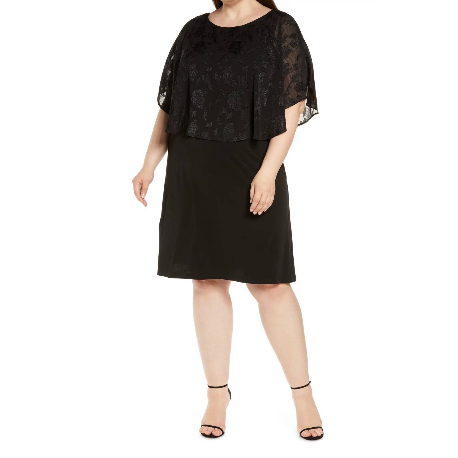 CONNECTED APPAREL Women's Plus Black Chiffon Burnout Floral Glitter Dress SZ 14W