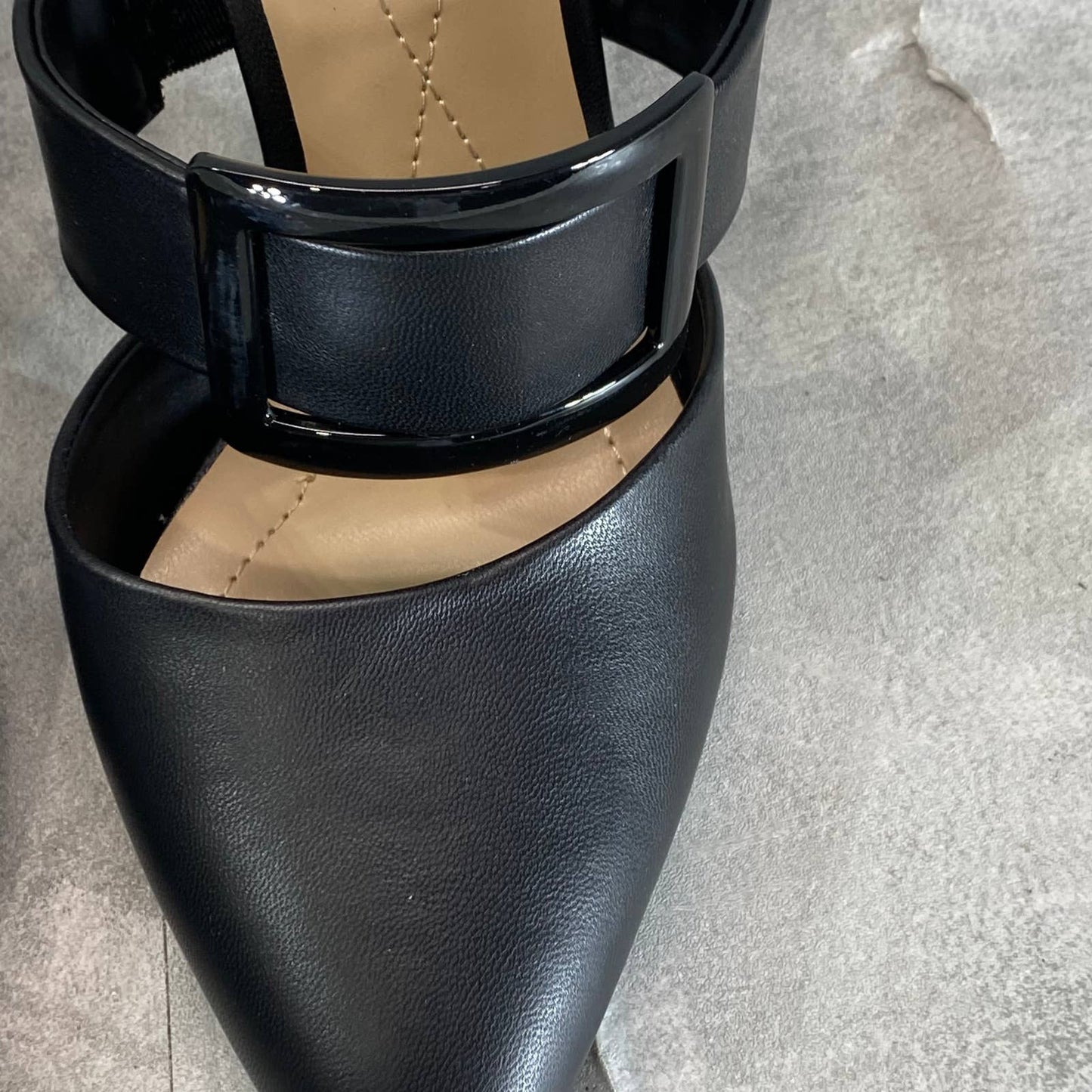 ALFANI Women's Black Smooth Sima Two-Piece Buckle Pointed-Toe Stiletto Mules