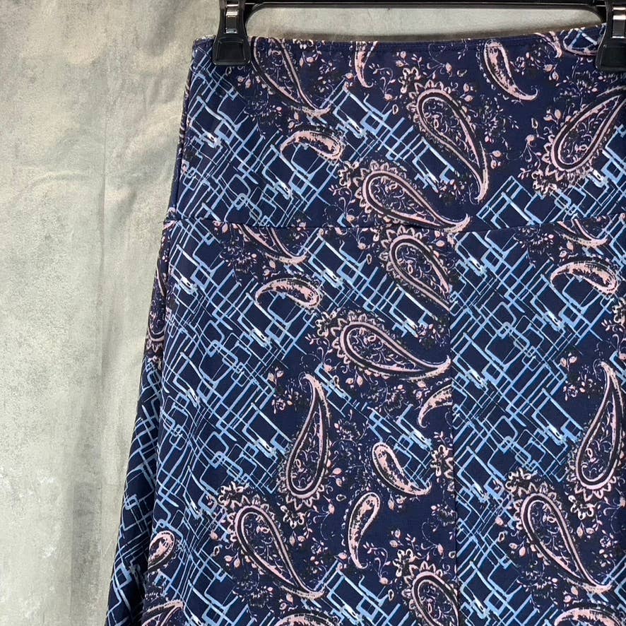 24SEVEN COMFORT APPAREL Women's Blue Printed Elastic Waist Knee-Length Skirt SZS