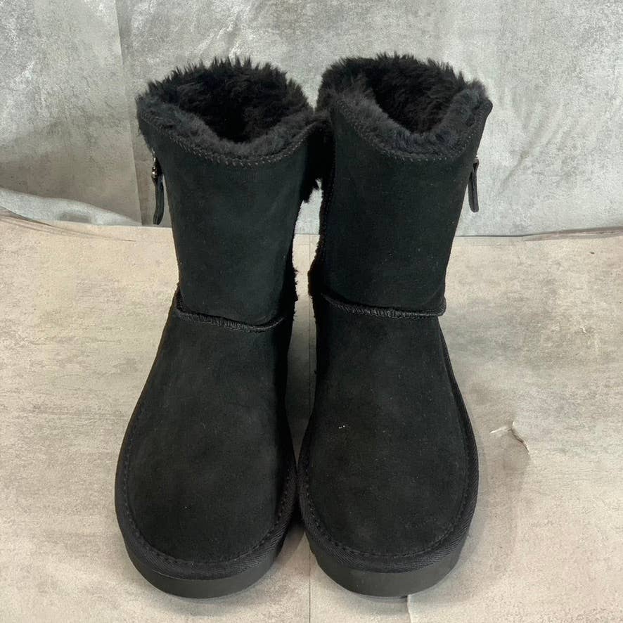 STYLE & CO Women's Black Leather Faux Fur Maevee Pull-On Winter Booties SZ 7