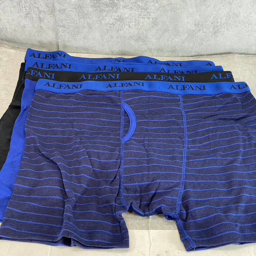 ALFANI Alfatech Men's Blue 4-Pack Elasticized Logo Waistband Boxer Briefs SZ L