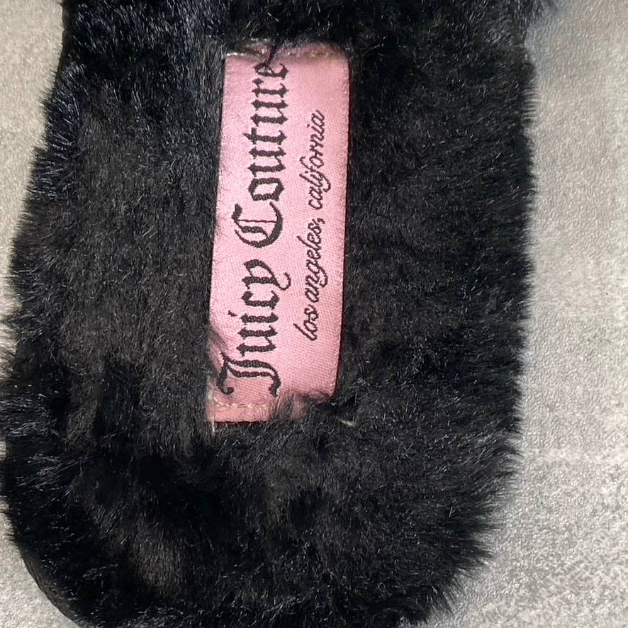 JUICY COUTURE Women's Black Faux-Fur Gwenno Crown Memory Foam Slide Slippers SZ7