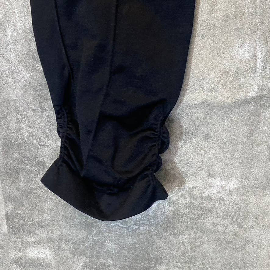 NUX Women's Black Ruched-Trim Mesa Low-Rise Pull-On Capri Leggings SZ M