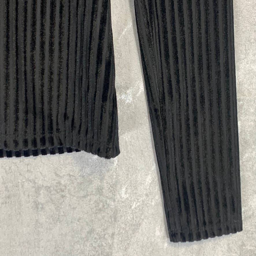 CHELSEA28 Black Velour Stripe Velvet Mock Neck Long Sleeve Top SZ XXS