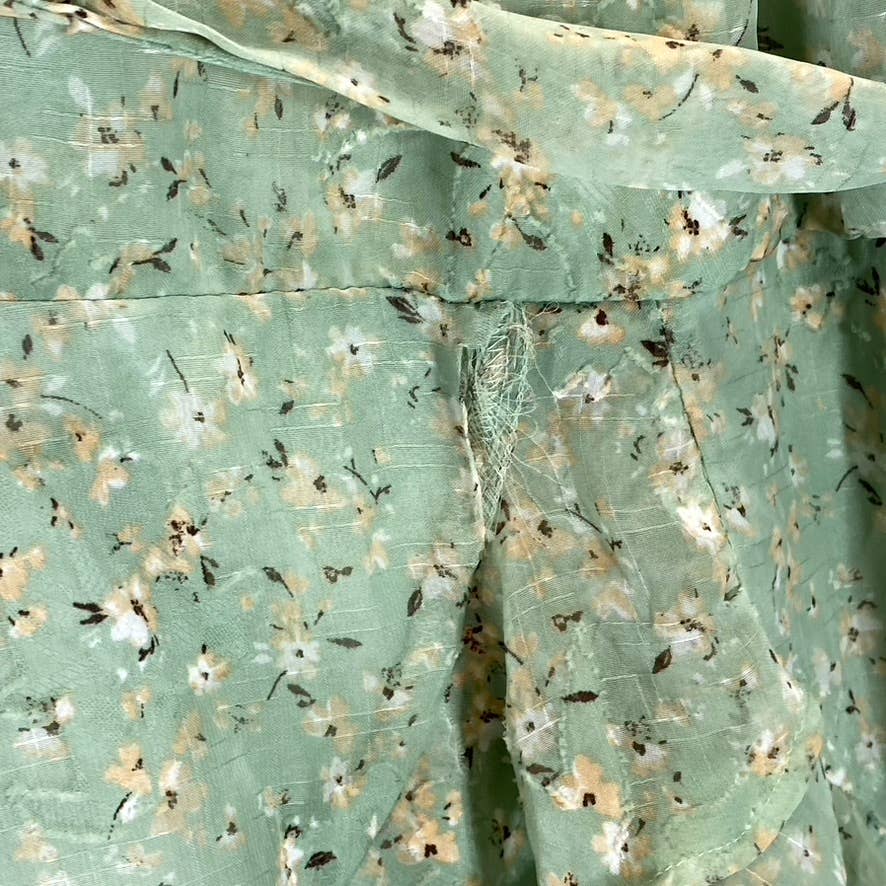 TRIXXI Juniors' Green Floral Halter Ruffle Tie-Waist Fit & Flare Mini Dress SZ L