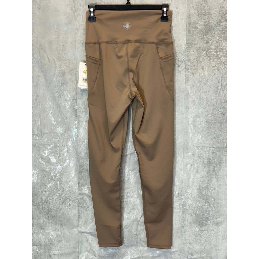 BODY GLOVE Women's Tan Full Length Pull-On Motto Detail Media Pocket Active Leggings SZ M