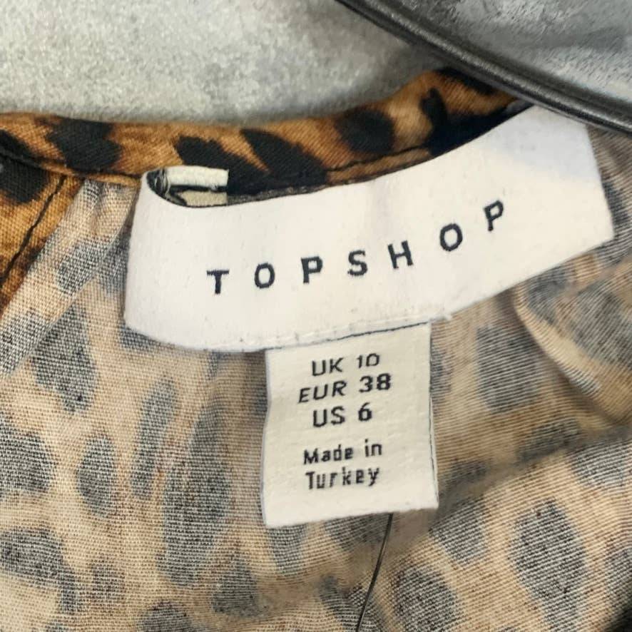 TOPSHOP Leopard Animal Print Yoke Poplin Long Sleeve Blouse SZ 6