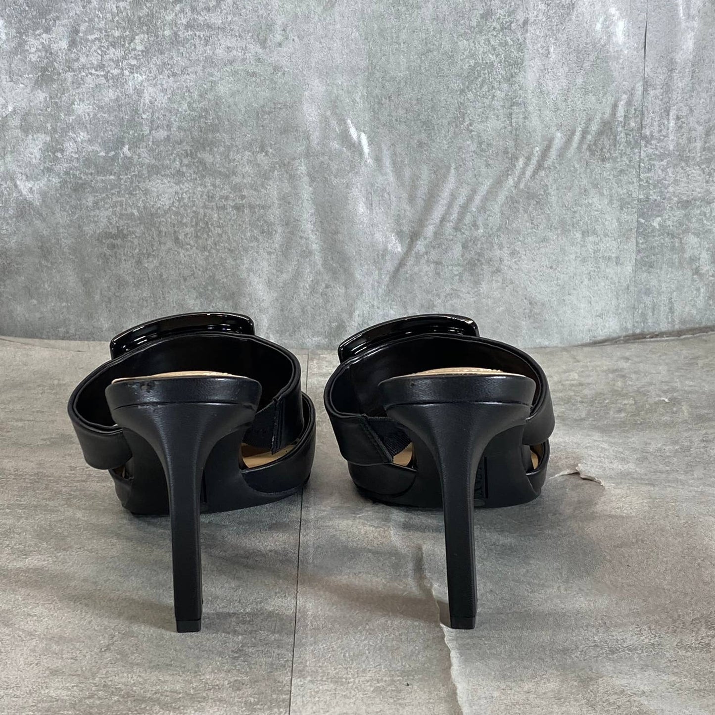 ALFANI Women's Black Smooth Sima Two-Piece Buckle Pointed-Toe Stiletto Mules