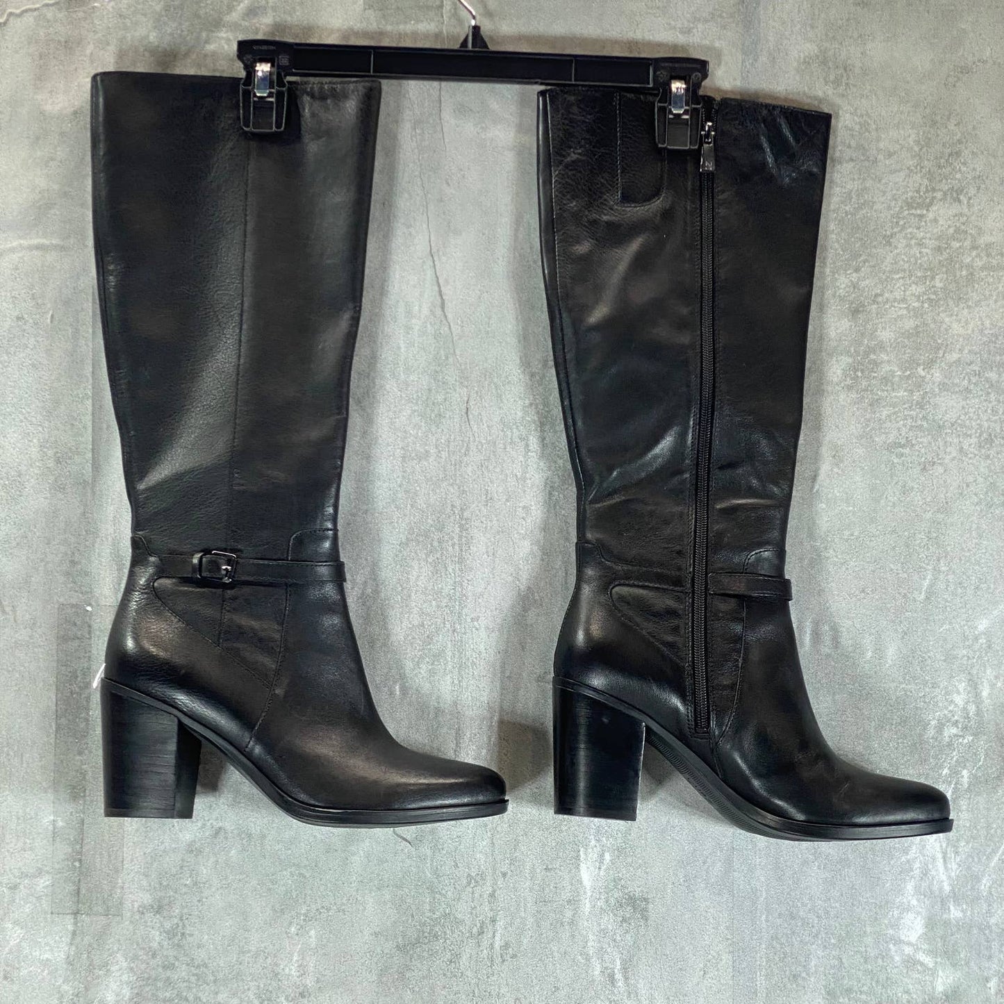 NATURALIZER Women's Black Leather Kalina Rounf-Toe Block-Heel Tall Boots SZ 9
