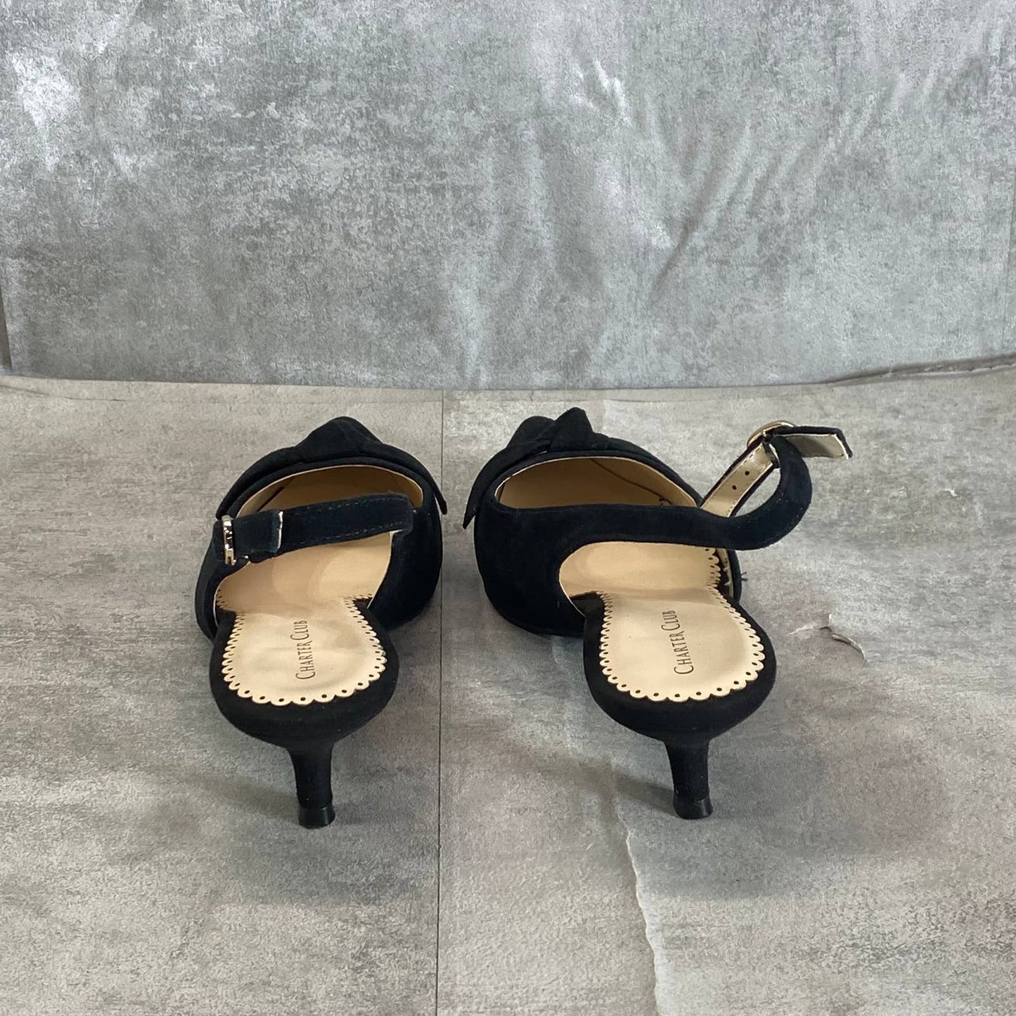 CHARTER CLUB Women's Black Giavanna Slingback Pointed-Toe Kitten-Heel Pumps SZ 6