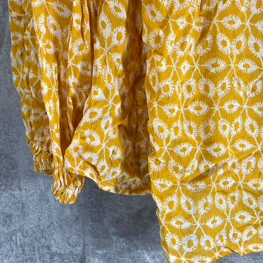 FEVER Women's Mango Mojito Embroidered Peasant Balloon Long-Sleeve Top SZ L