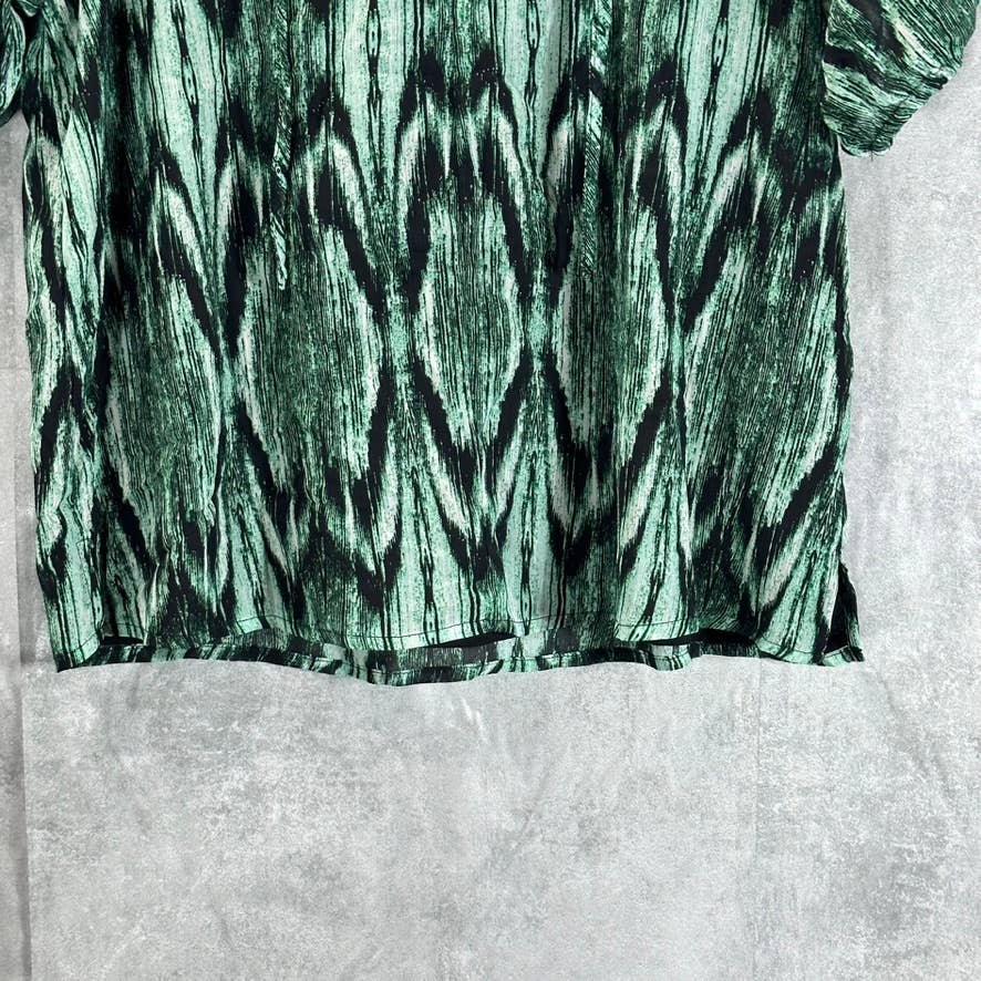 VINCE CAMUTO Women's Rich Black Tie-Neck Abstract-Print Puff-Sleeve Top SZ M