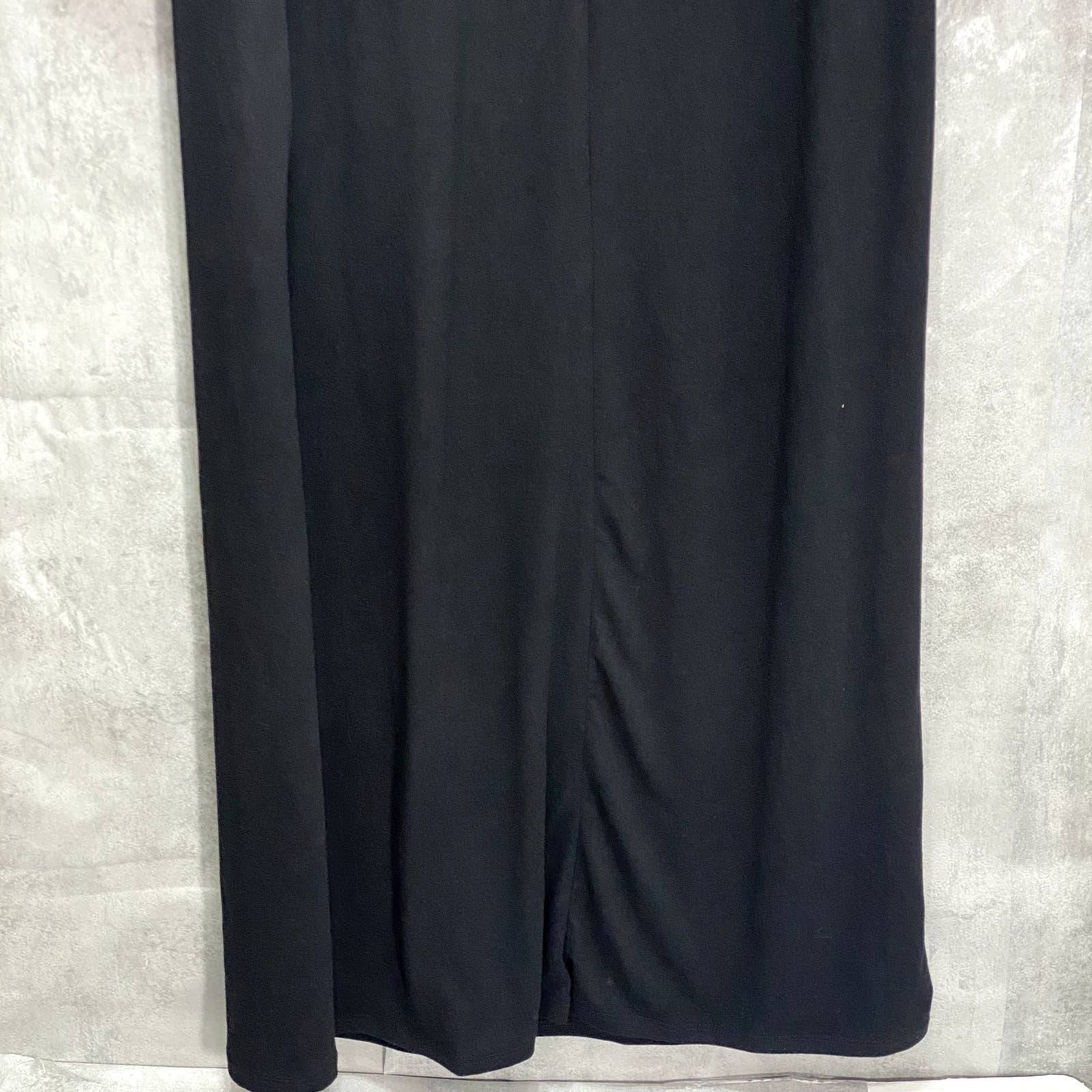 24SEVEN COMFORT APPAREL Solid Black Fitted Long Sleeve Side Slit Maxi Dress SZ XL