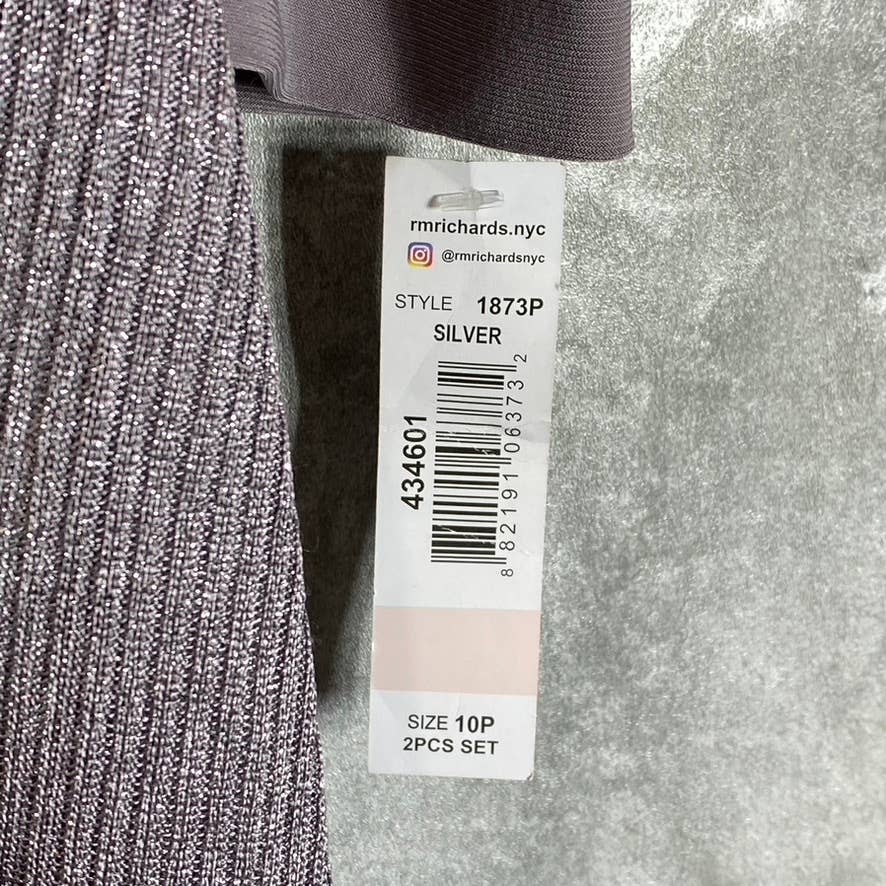 R&M RICHARDS Women's Petite Silver Metallic 2-Piece Jacket Knee-Length Dress