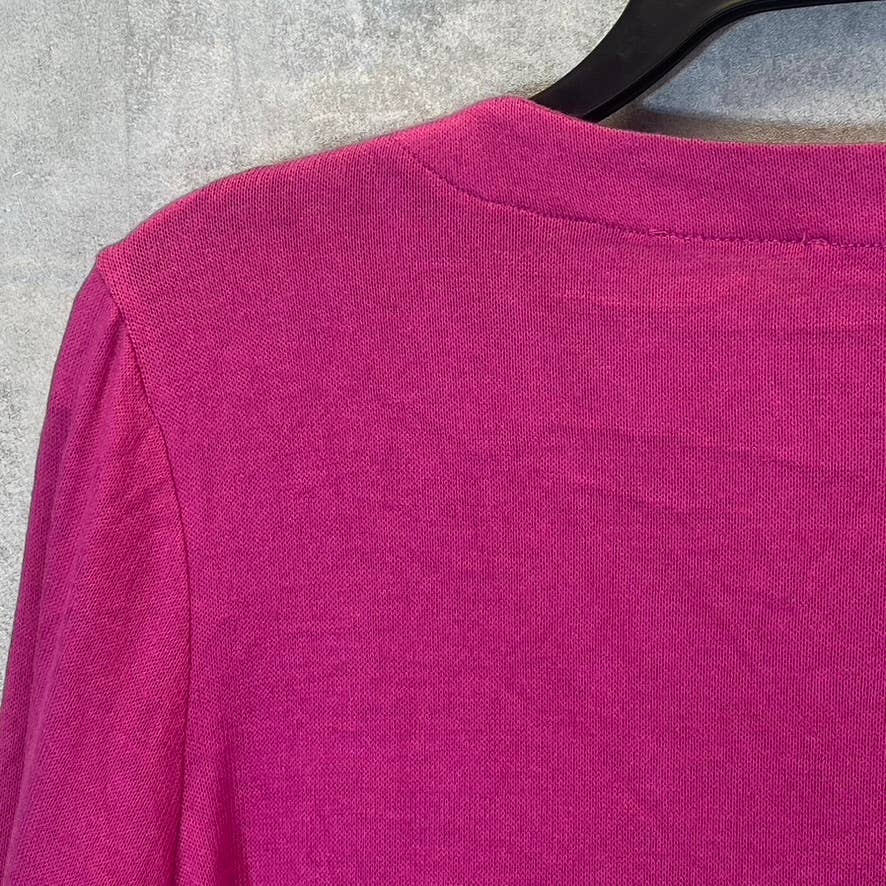 ISAAC MIZRAHI Women's Fuchsia Red Pima Cotton V-Neck 3/4 Sleeve Tunic Top SZ M