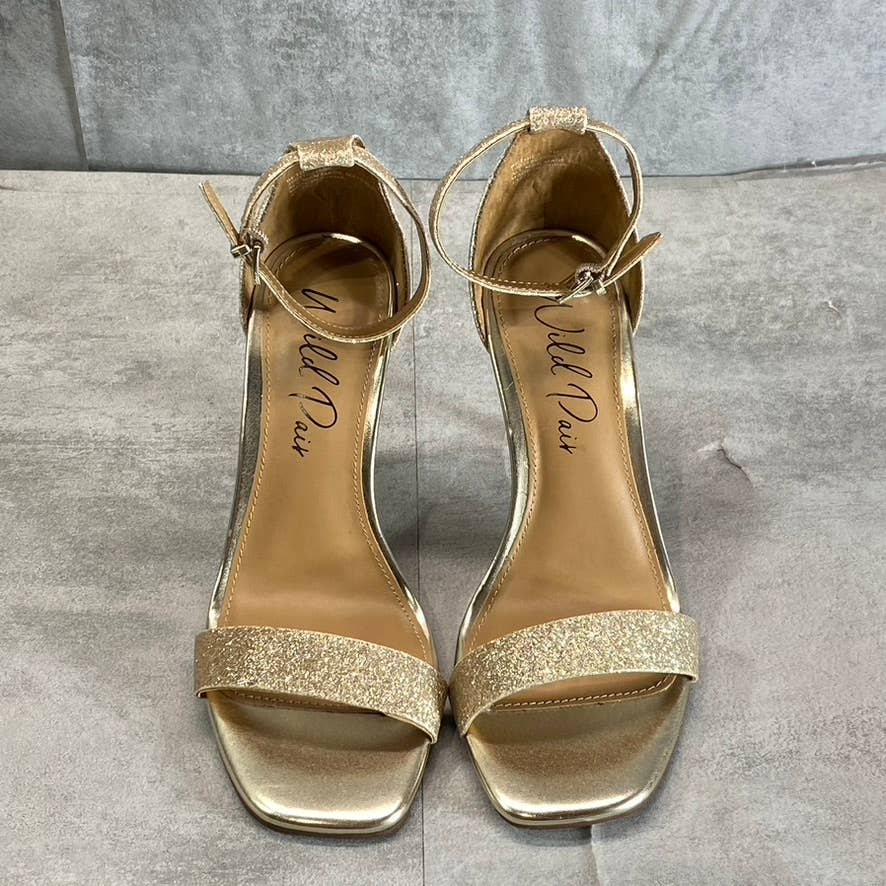 WILD PAIR Women's Light Gold Glitter Bethie Two-Piece Stiletto Dress Sandals SZ7