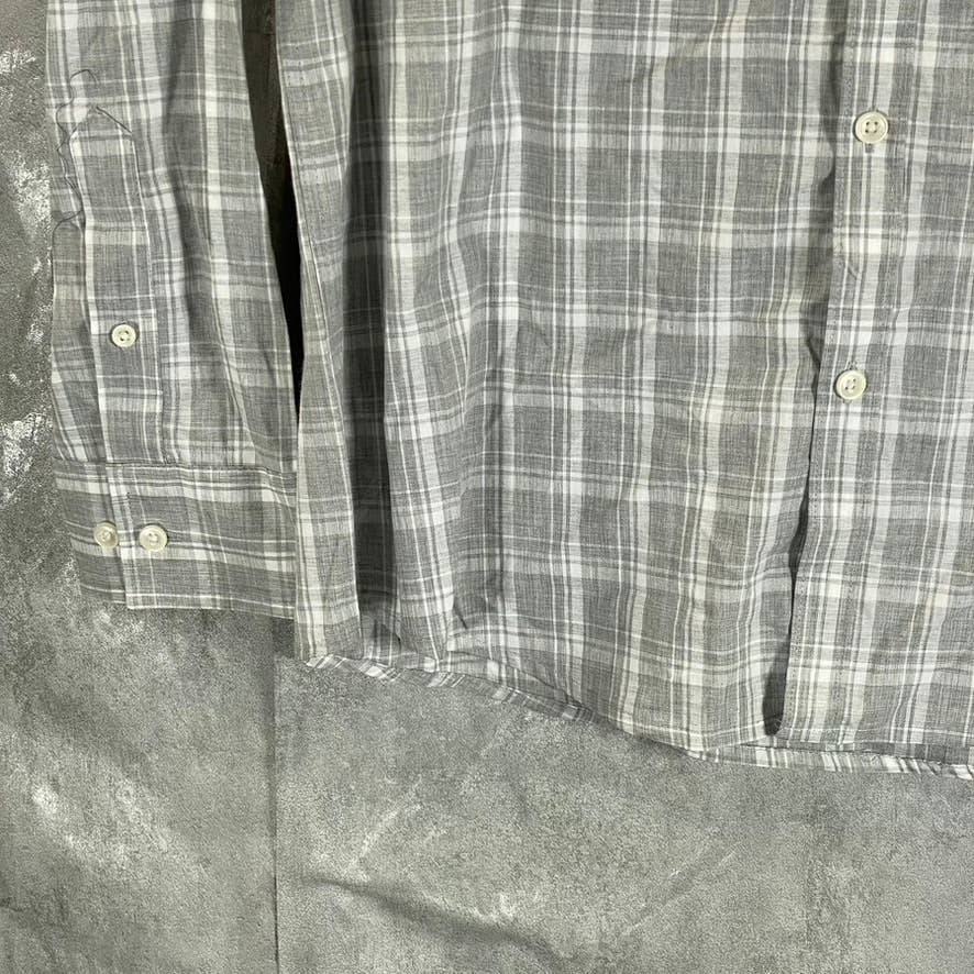 ALFANI Men's Grey Heather Caro Classic-Fit Button-Up Plaid-Print Shirt SZ M