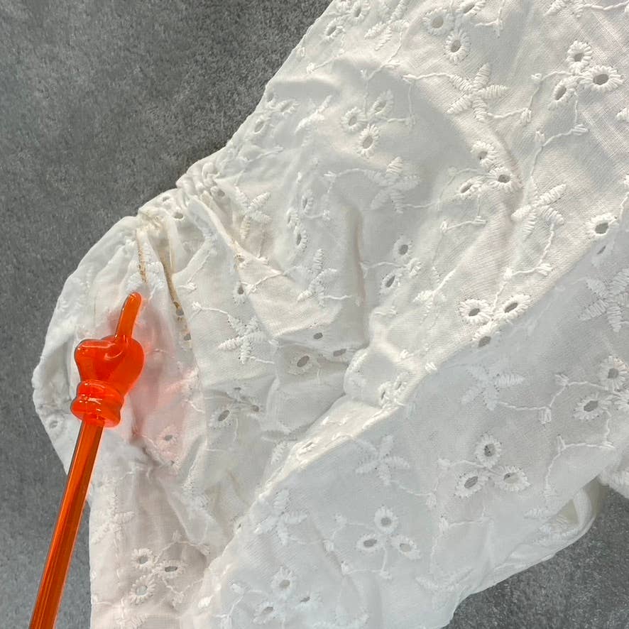 1. STATE Women's White Eyelet Wrap-Front Ruched Elbow-Sleeve Mini Dress SZ 2