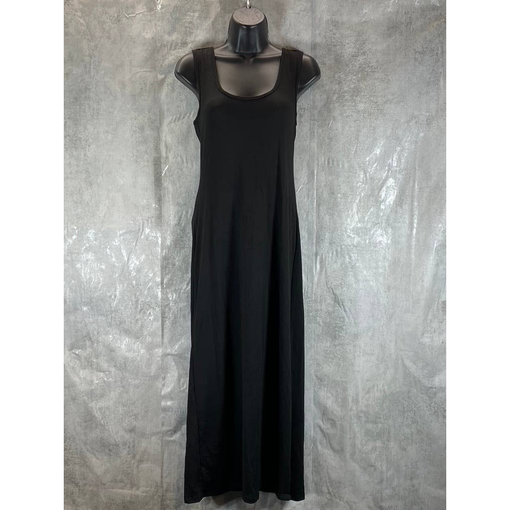 24SEVEN Comfort Apparel Women's Black Scoop-Neck Sleeveless Midi Tank Dress SZ M