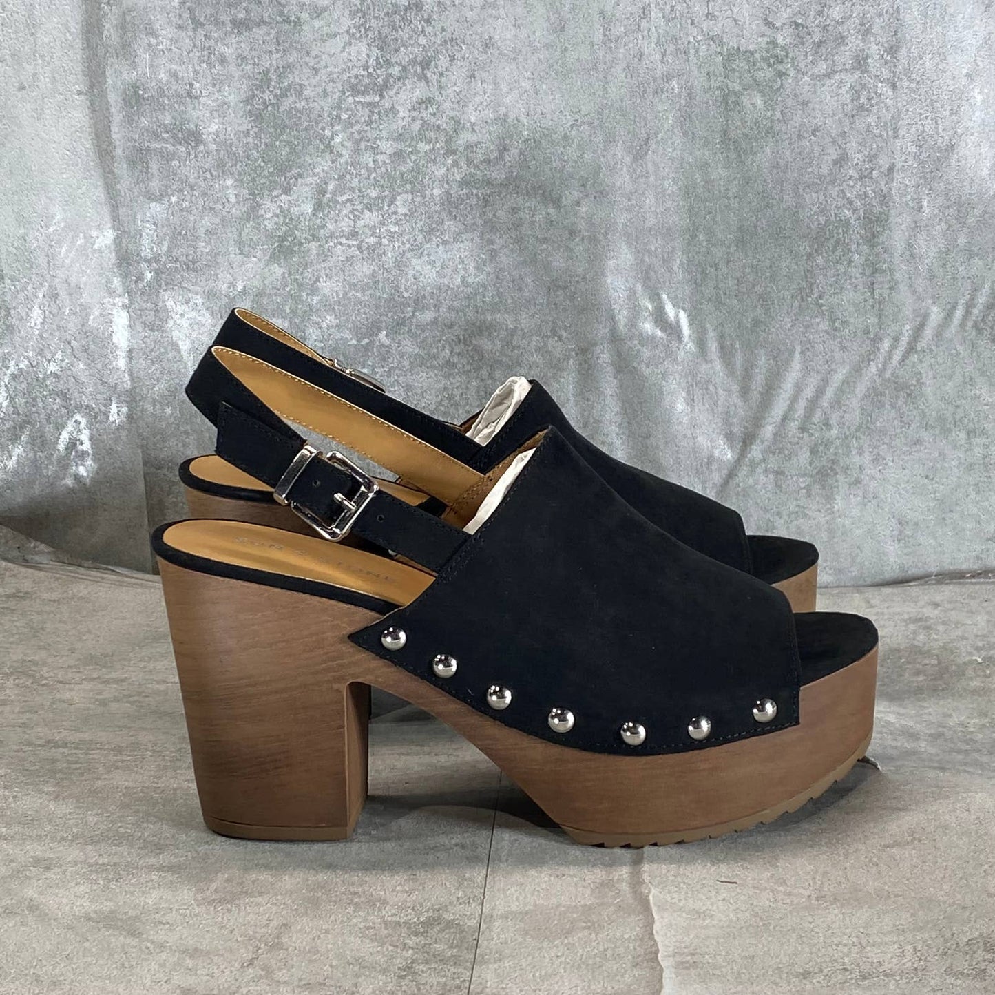 SUN+STONE Women's Black Rayaell Studded Platform Slingback Dress Sandals SZ 8.5