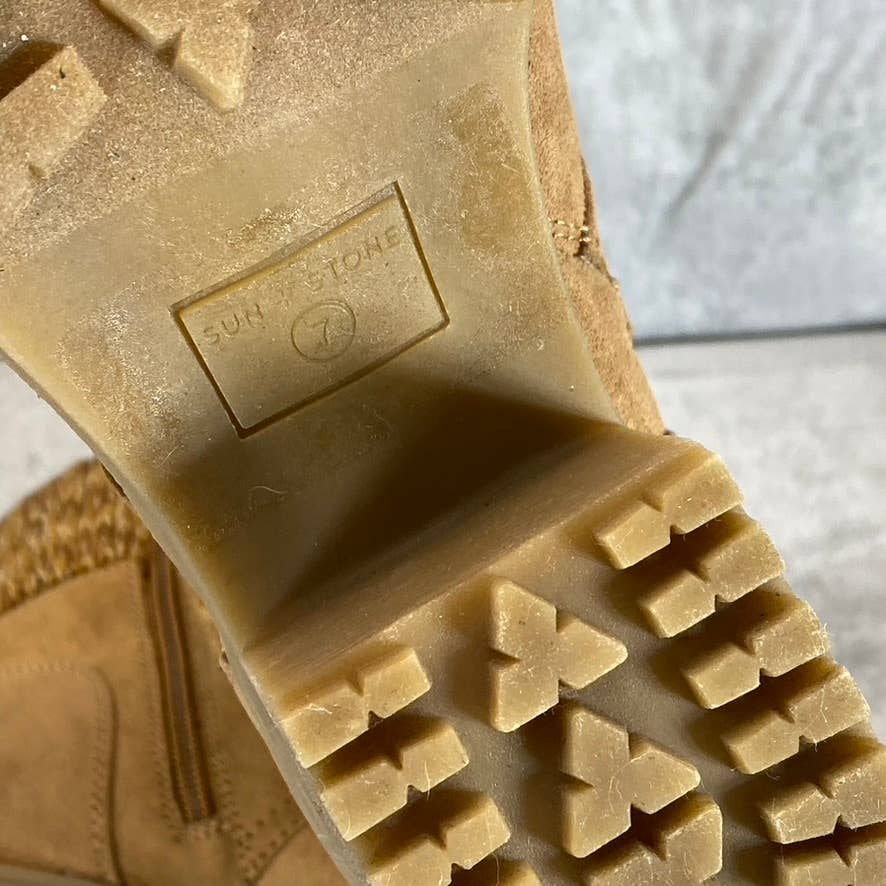 SUN+STONE Women's Chestnut Romina Lug-Sole Block-Heel Lace-Up Hiker Booties SZ 7