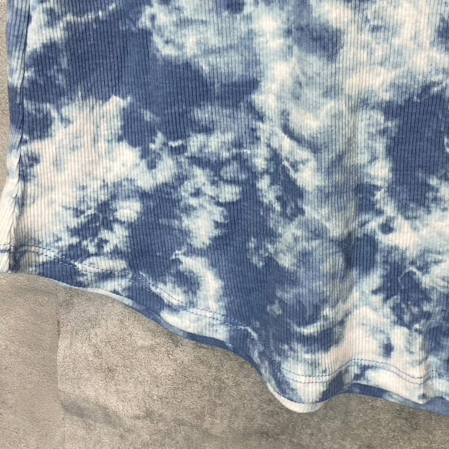BOBEAU Women's Blue Tie-Dye Ribbed Knit Sleeveless Crewneck Mini Dress SZ M
