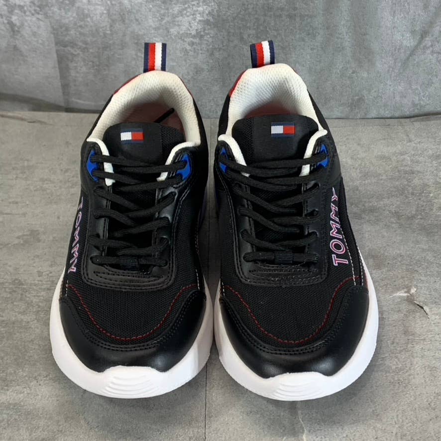 TOMMY HILFIGER Women's Black Faux-Leather Fazi Lace-Up Jogger Sneakers SZ 5
