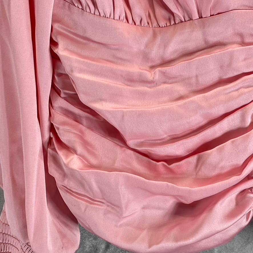 BAR III Women's Cupid Blush V-Neck Ruched Smocked Cuff Long-Sleeve Blouse SZ 14