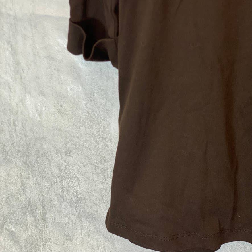 KAREN SCOTT Women's Chocolate 2-Pocket 3/4 Tab Sleeve Collarless Open Front Cardigan SZ M
