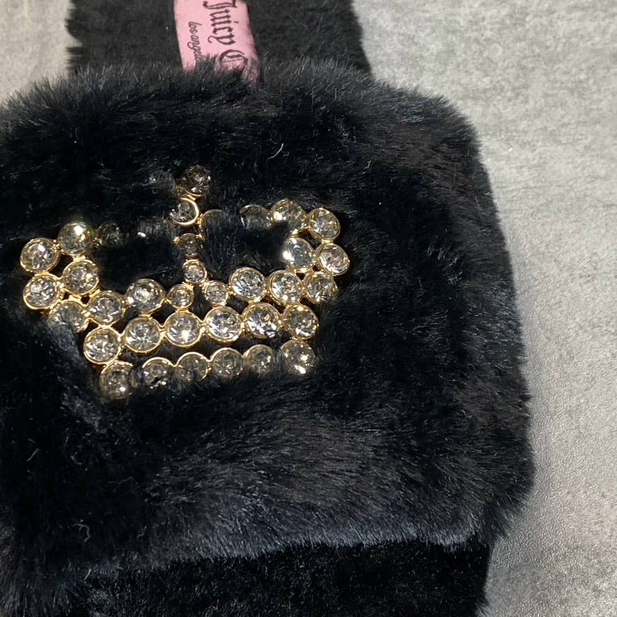 JUICY COUTURE Women's Black Faux-Fur Gwenno Crown Memory Foam Slide Slippers SZ7