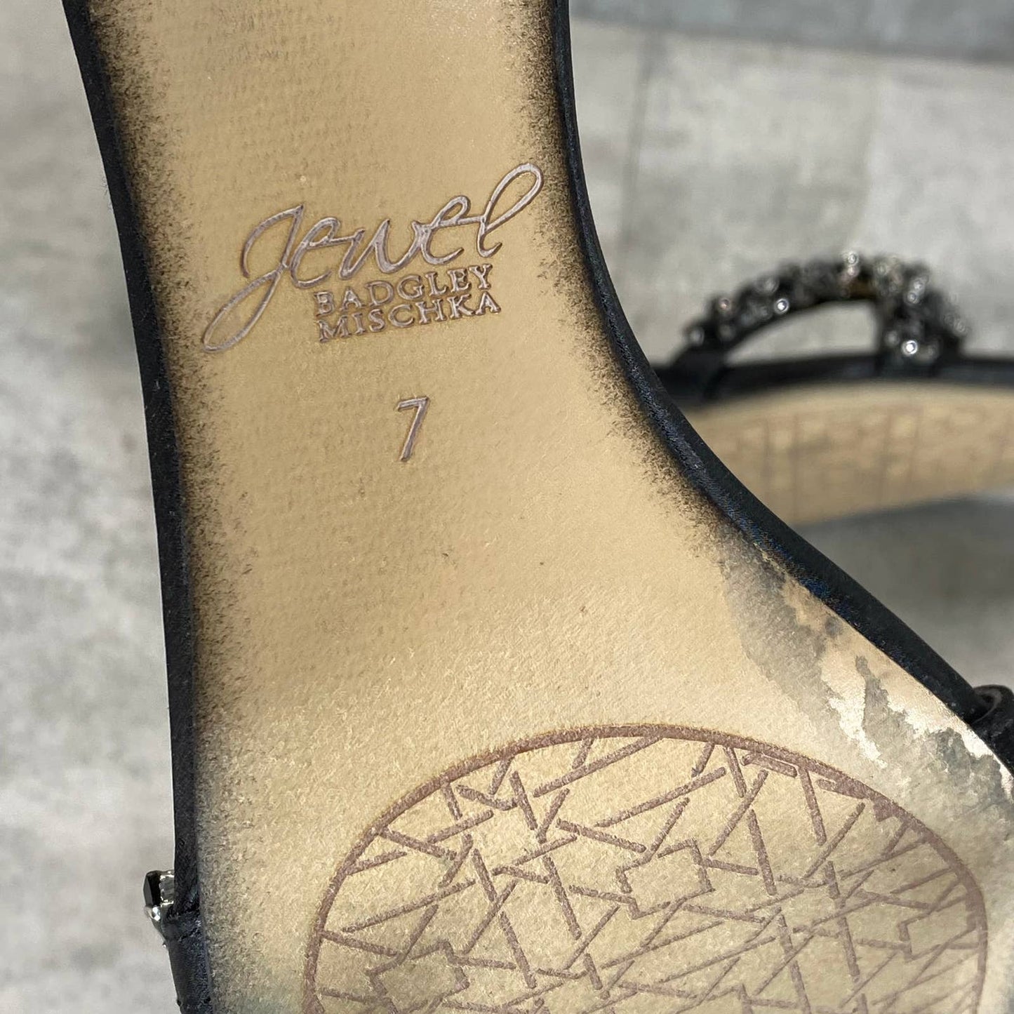 JEWEL BADGLEY MISCHKA Women's Black Caroline Embellished Evening Sandals SZ 7