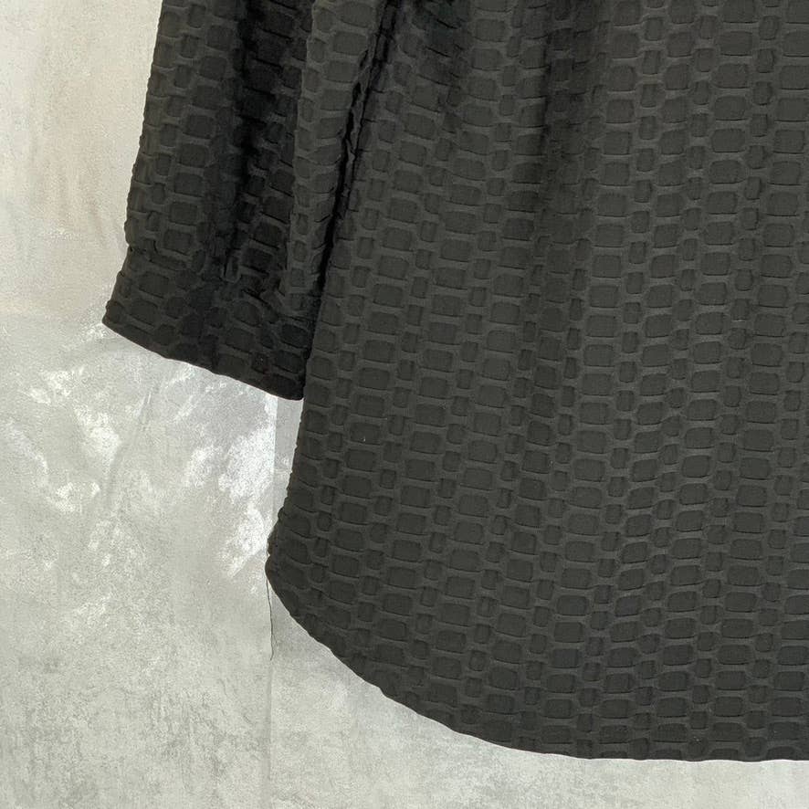 NY COLLECTION Women's Black Honeycomb Half-Zip 3/4 Sleeve Dolphin Hem Top SZ L