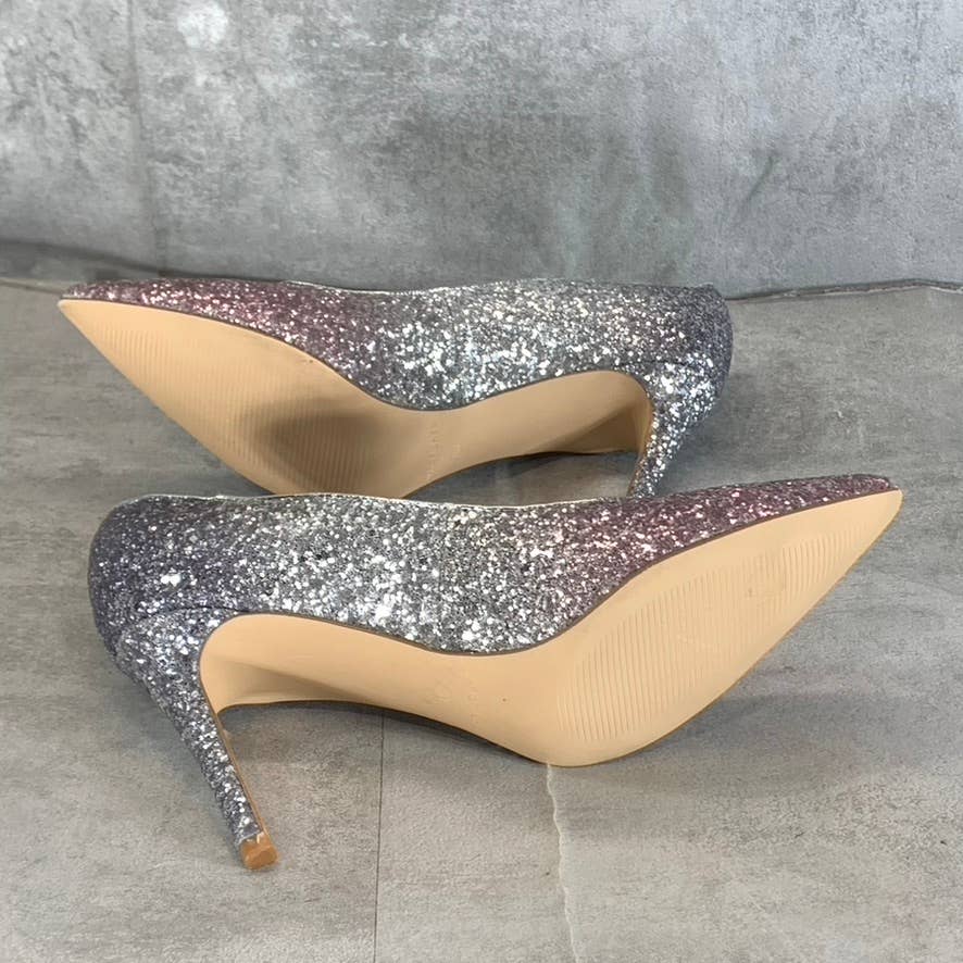 MARC FISHER Women's Silver/Pink Ombre Glitter Darreny Pointed-Toe Pumps SZ 8.5