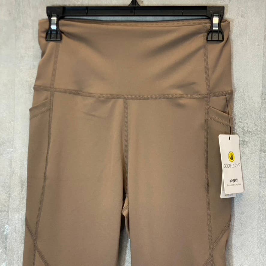 BODY GLOVE Women's Tan Full Length Pull-On Motto Detail Media Pocket Active Leggings SZ M