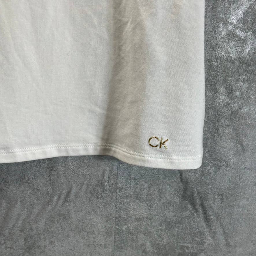 CALVIN KLEIN Women's White Crewneck Padded Muscle Tee SZ XL
