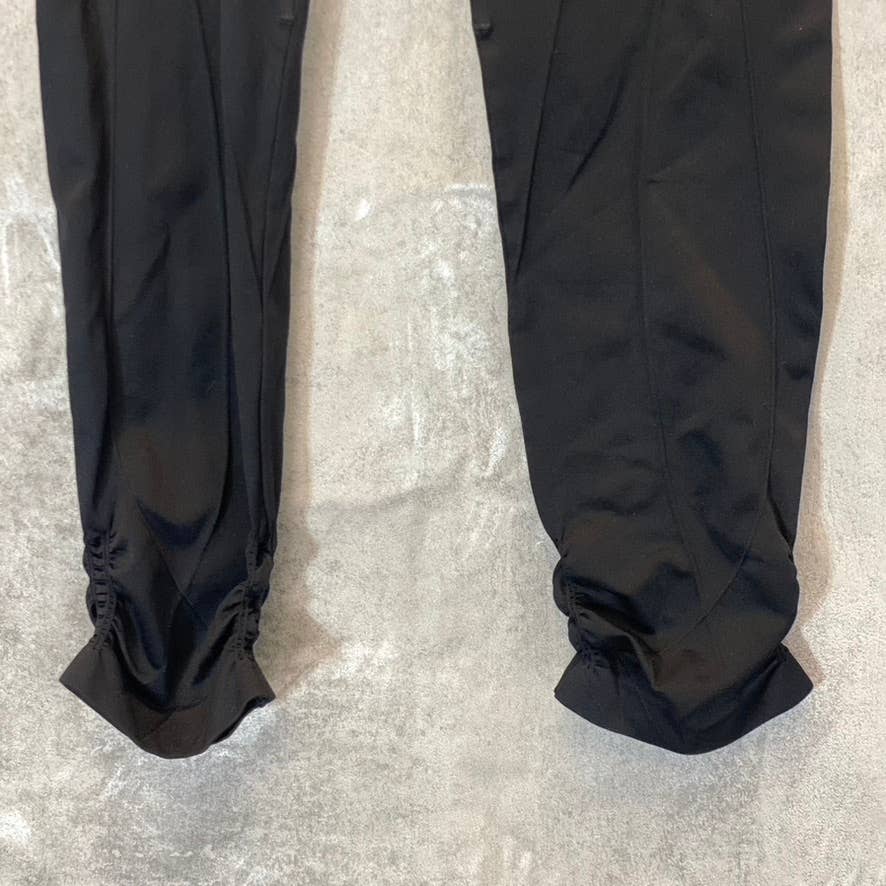 NUX Women's Black Ruched-Trim Mesa Low-Rise Pull-On Capri Leggings SZ M