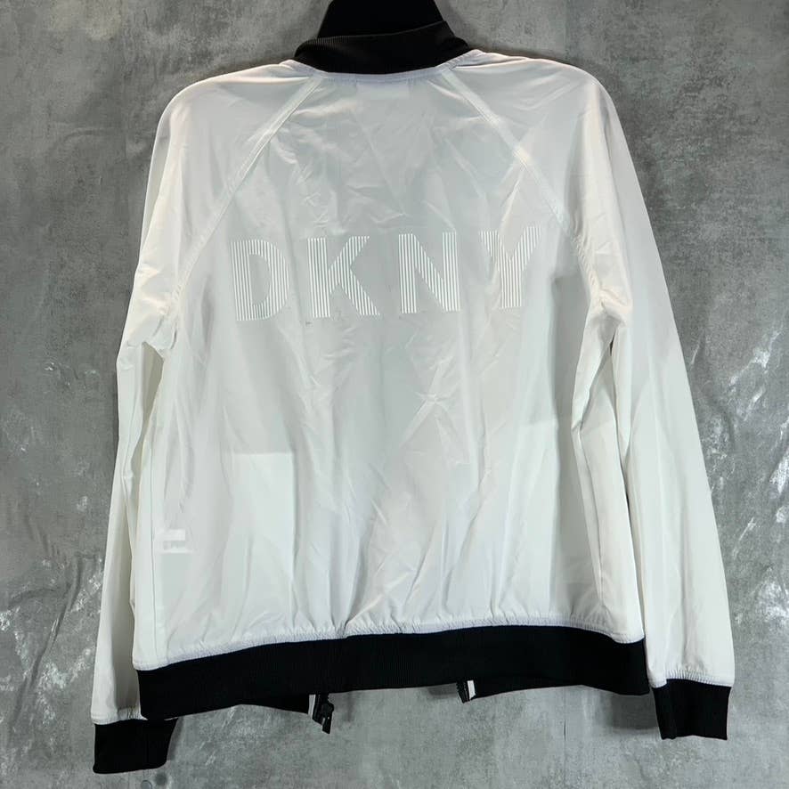 DKNY Sport Women's White-Black Full-Zip Graphic Bomber Jacket SZ S