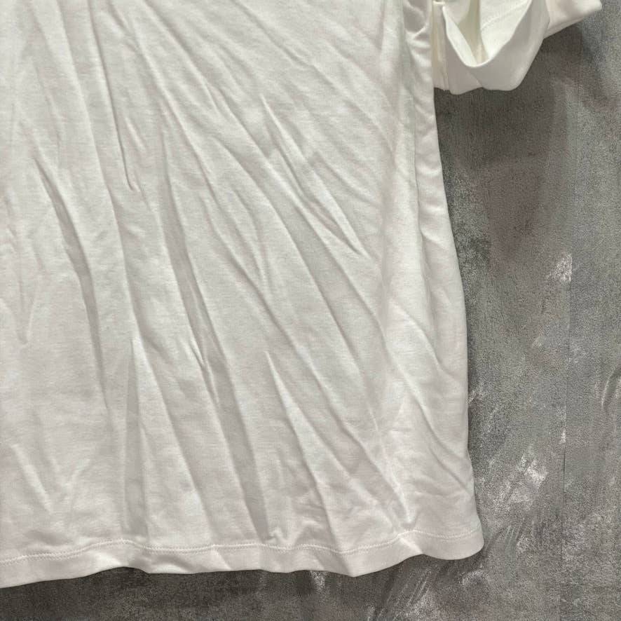 KAREN SCOTT Solid White Cuffed Elbow Sleeve Boatneck Top SZ L