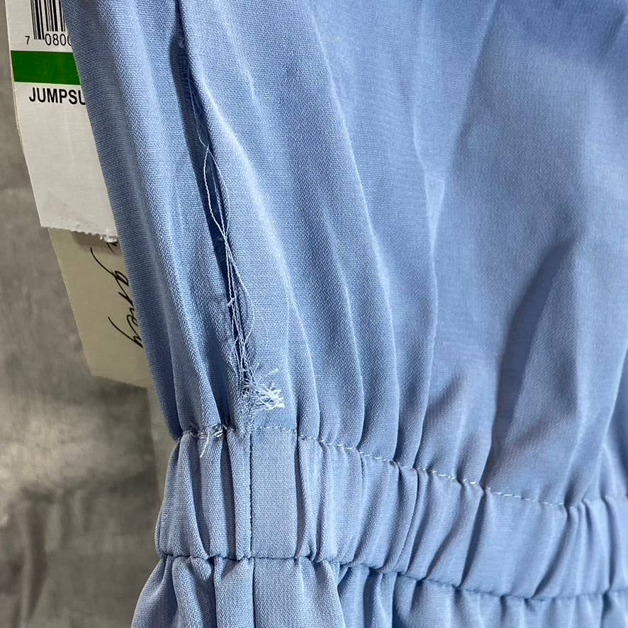 KINGSTON GREY Juniors' Chambray Sleeveless Pocketed Halter Cropped Jumpsuit SZ L