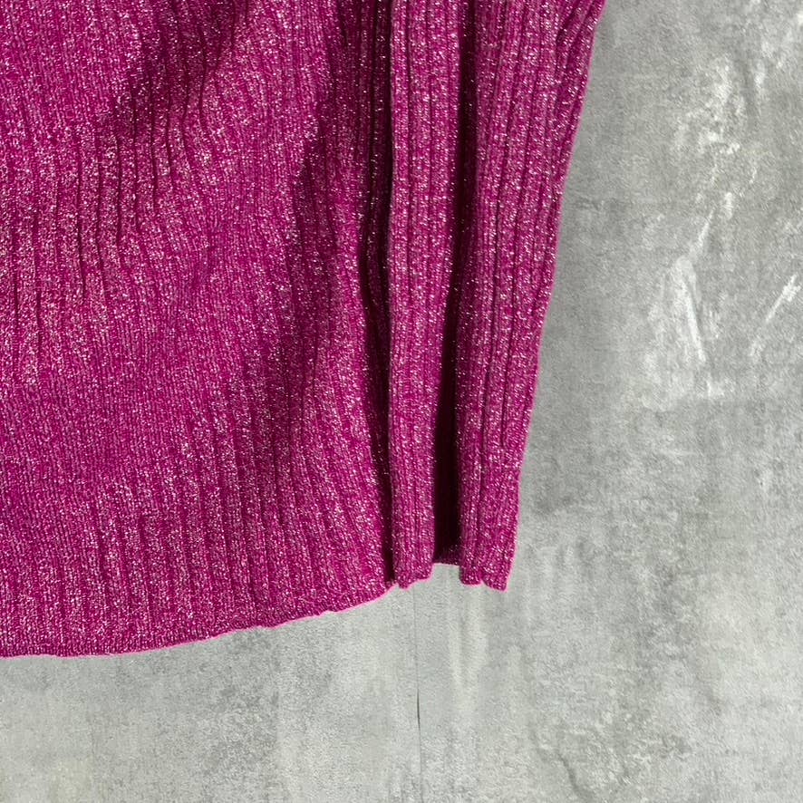 INC Women's Fuchsia Pop Metallic Ribbed Off-The-Shoulder Sweater SZ M