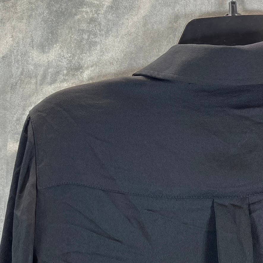 ALFANI Women's Black Button-Front Long-Sleeve Point-Collar Top SZ S