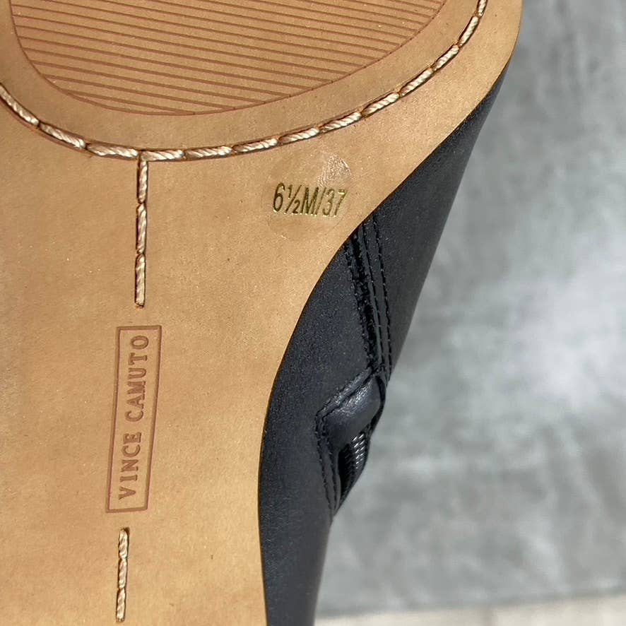 VINCE CAMUTO Women's Black Leather Alinkay Pointed-Toe Flared-Heel Boots SZ 6.5