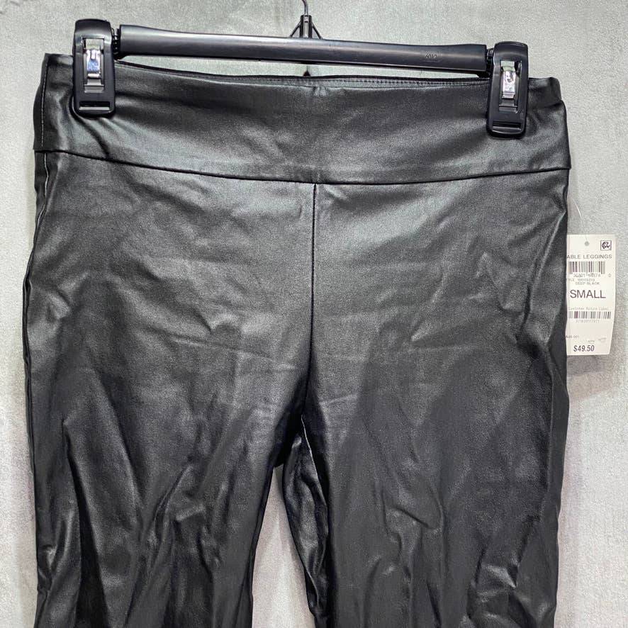 BAR III Solid Black Pull-On Coated Leggings SZ S