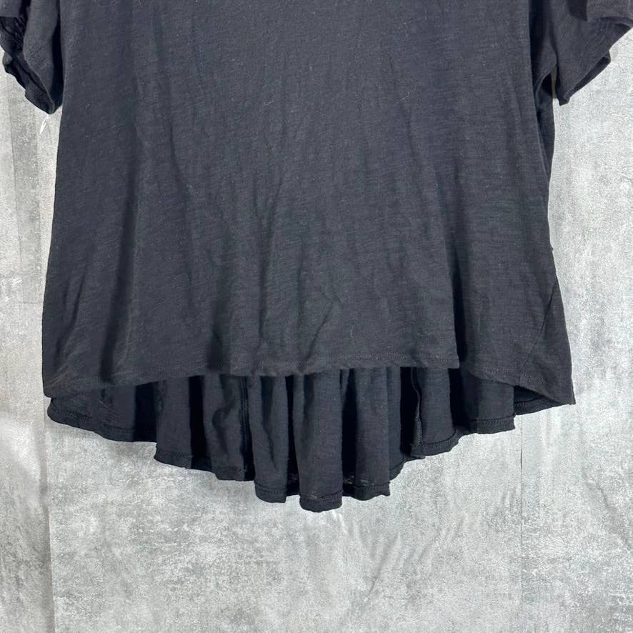 INC INTERNATIONAL CONCEPTS Women's Deep Black Crewneck Tie-Back Ruffled Top SZ M