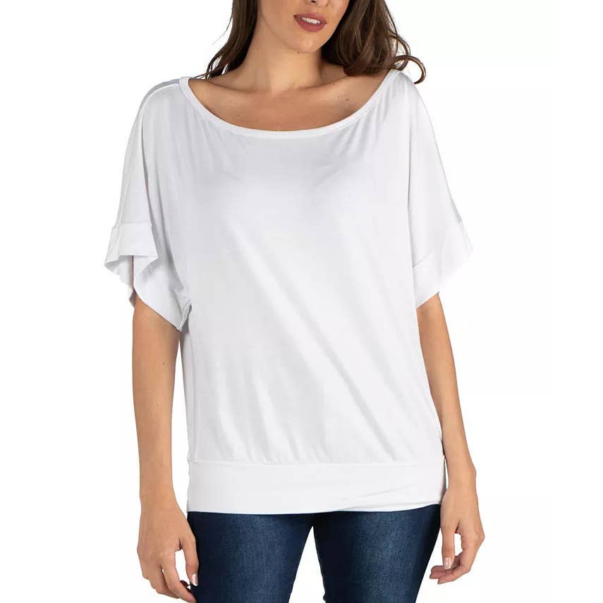 24SEVEN COMFORT APPAREL Women's Black Wide Sleeves Loose-Fit Dolman Top SZ M