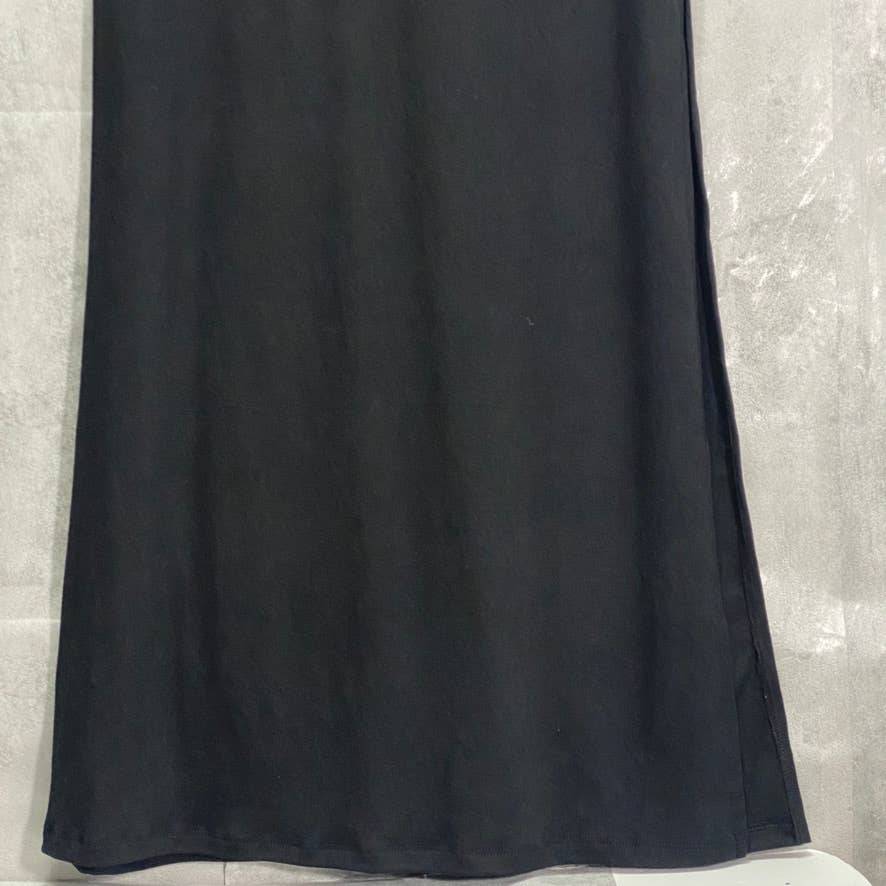 24SEVEN COMFORT APPAREL Solid Black Form Fitting Long Sleeve Side Slit Maxi Dress SZ S